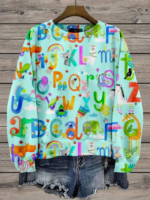 Interesting Alphabet Pattern Design For Kindergarten Casual Print Sweatshirt