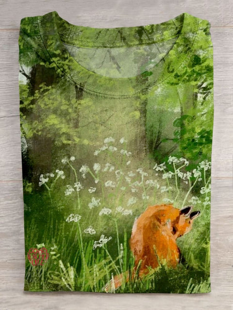 Fox Art Print Casual T-Shirt