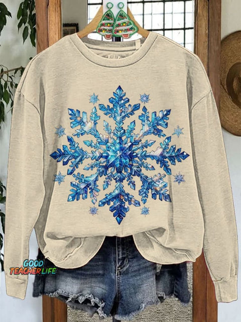 Snowflake Holiday Christmas Casual Print Sweatshirt