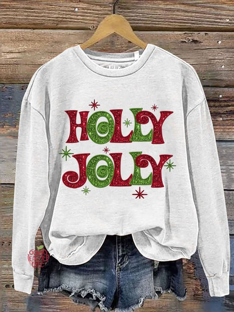 Merry Retro Print Casual  Sweatshirt