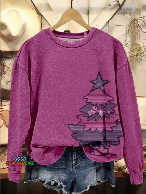 Retro Christmas Christmas Tree Casual Print Sweatshirt