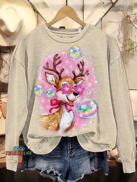 Iridescent Reindeer Christmas Casual Sweatshirt