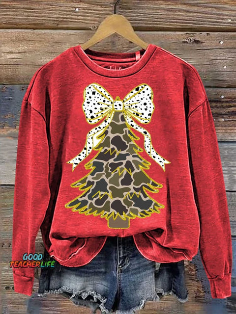 Christmas Tree Bow Casual Sweatshirt