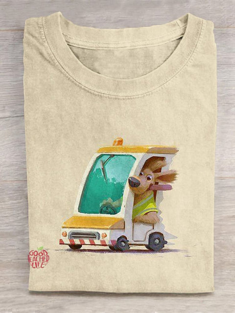 The Doggy Golf Cart Driver Illustration Printed T-shirt