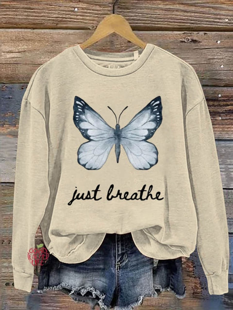 Just Breathe Art Print Pattern Casual Sweatshirt