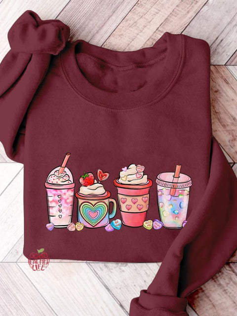 Valentine's Day Coffee Drinks Casual Print Sweatshirt