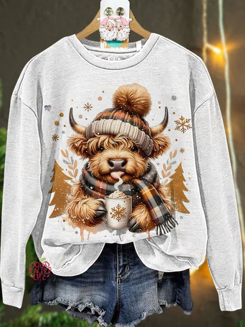 Christmas cute highland cow Casual  Sweatshirt