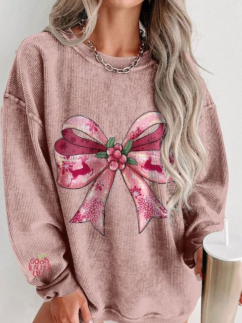 Women's Coquette Christmas Casual Print Corduroy Sweatshirt