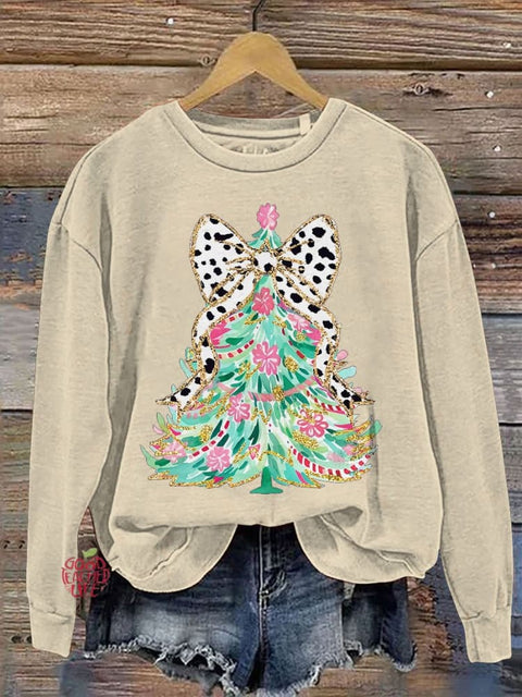 Coquette Colorful Glitter Christmas Tree Casual Print Sweatshirt