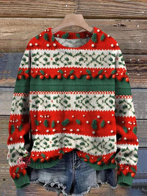 Christmas Art Print Knit Pullover Sweater