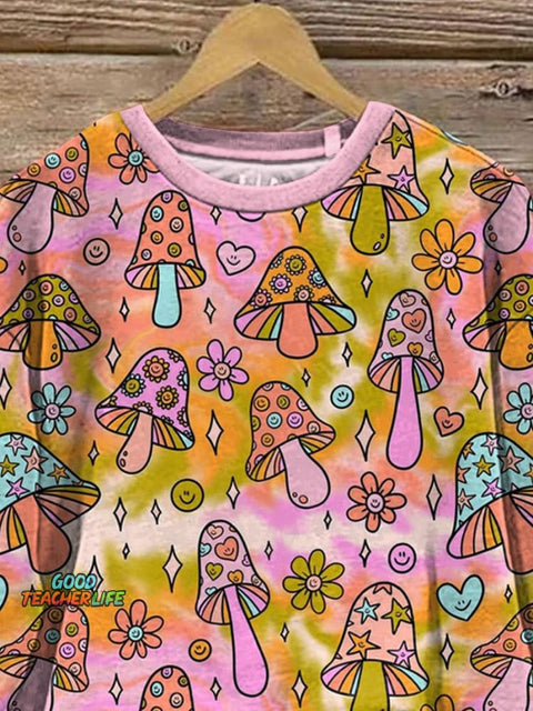 Psychedelic Mushroom Pattern Printed Casual Sweatshirt