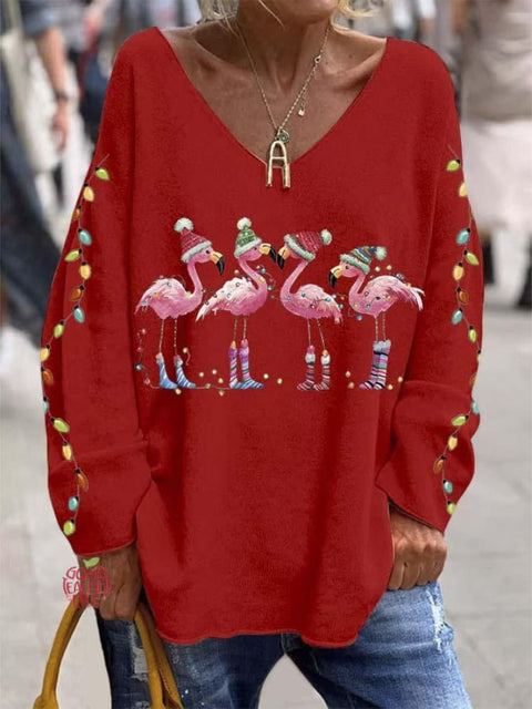 Women's Lovely Christmas Flamingo Art Print Casual Sweatshirt