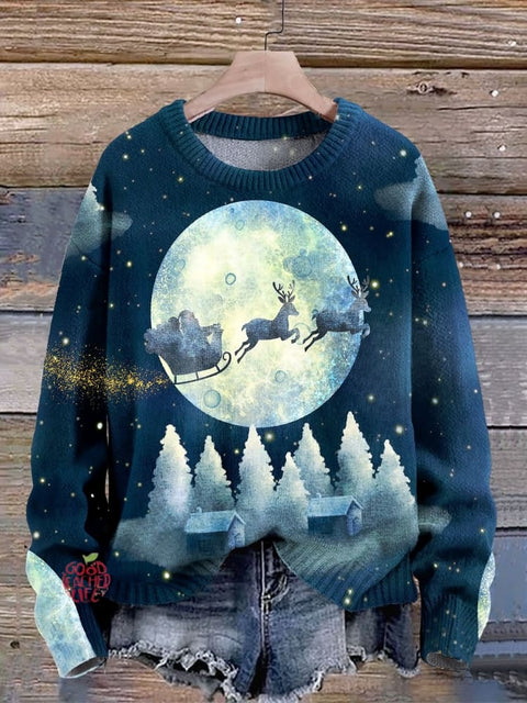 Christmas Art Print Knit Pullover Sweater