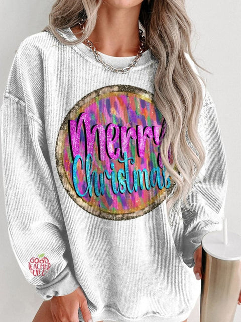 Merry Christmas Glitter Print Women's Casual Sweatshirt