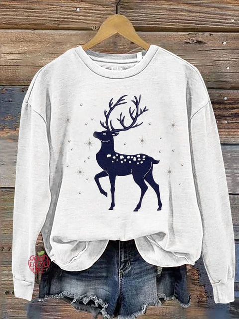 Christmas Reindeer Snowflake Print Casual Sweatshirt