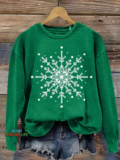 Snowflake Art Print Casual  Sweatshirt