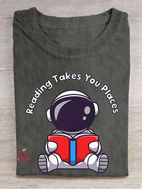 Reading Takes You Places Casual Print T-shirt