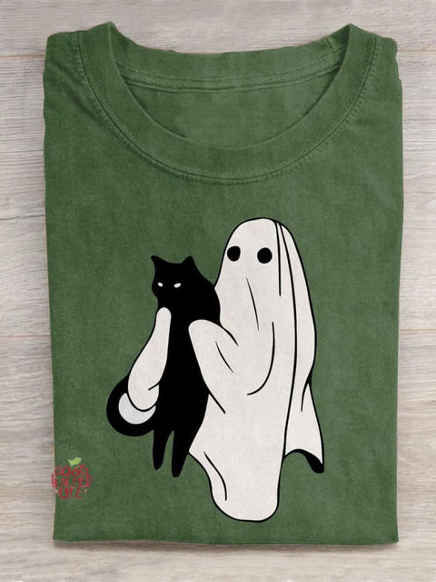 Ghost Black Cat Halloween Creative Design T-shirt