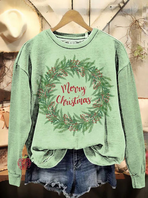 Merry Christmas Wreath Casual Sweatshirt