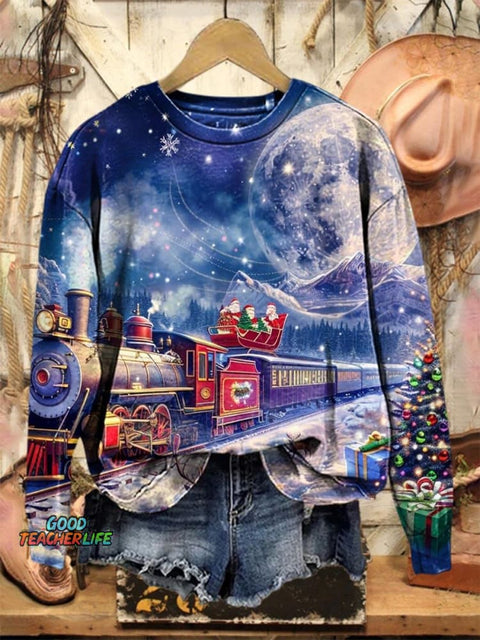 Lovely Christmas Train Art Print Casual Sweatshirt