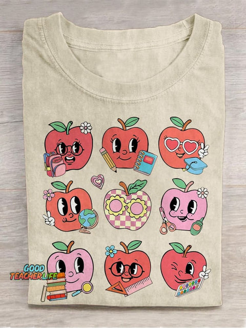 Teacher Squad Teach With Love Apple Casual Print T-shirt