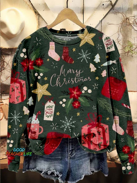 Merry Christmas Objects Christmas Casual Print Sweatshirt