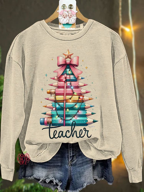 Christmas Pencil Tree Teacher Casual Sweatshirt