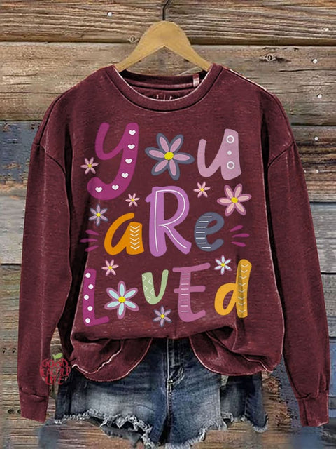 You Are Loved Teacher Casual Print Sweatshirt