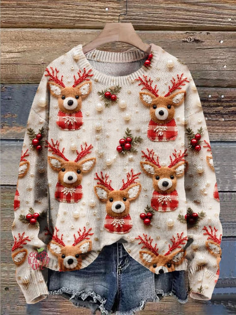 Christmas Gift Christmas Deer Art Print Knit Pullover Sweater