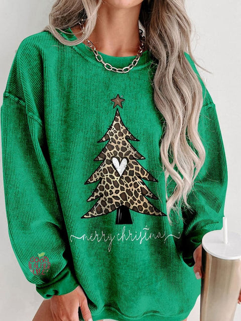 Women's Christmas Tree Leopard Casual Print Sweatshirt