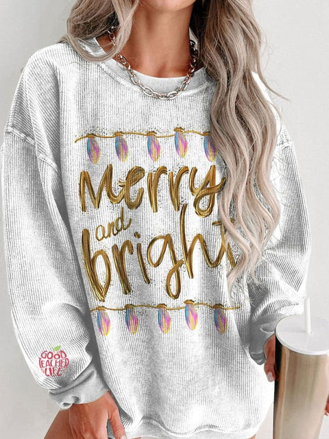 Women's Merry and Bright Gold and Lights Casual Print Sweatshirt