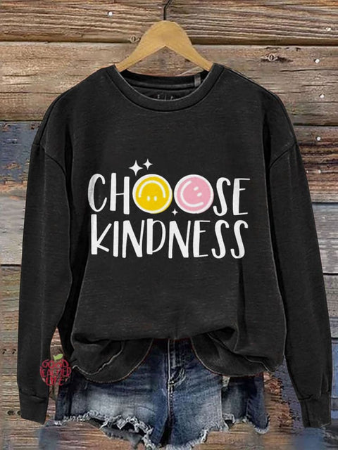 Choose Kindness Happy Face Kindness Casual Print Sweatshirt