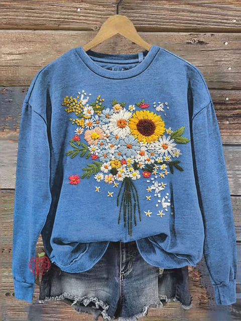 Floral  Art Print Casual  Sweatshirt