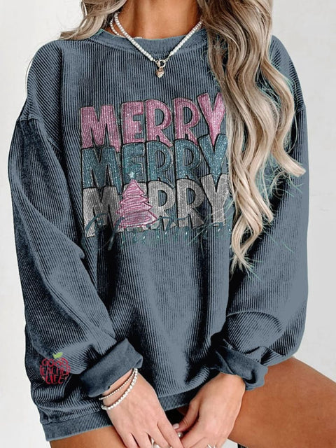 Women's Merry Christmas Stacked Casual Print Sweatshirt