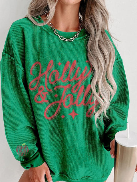 Christmas Holly & Jolly Women's  Casual Print Corduroy Sweatshirt