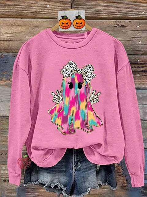 Retro Colorful Coquette Gold Glitter Ghost Print Sweatshirt