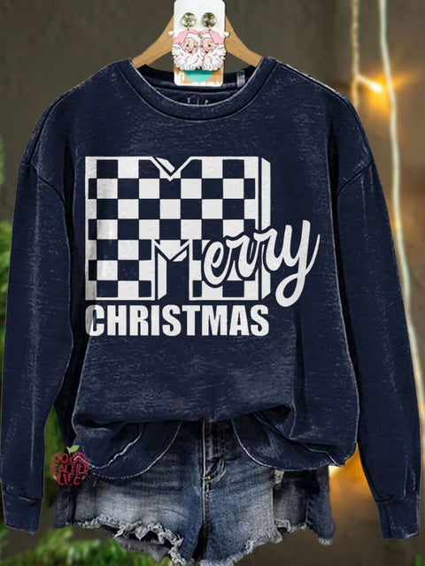 Merry Christmas Checker Casual Sweatshirt