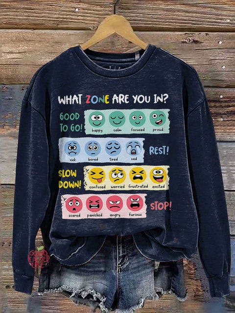 Zone Of Regulation Mental Health Teacher Casual Print Sweatshirt