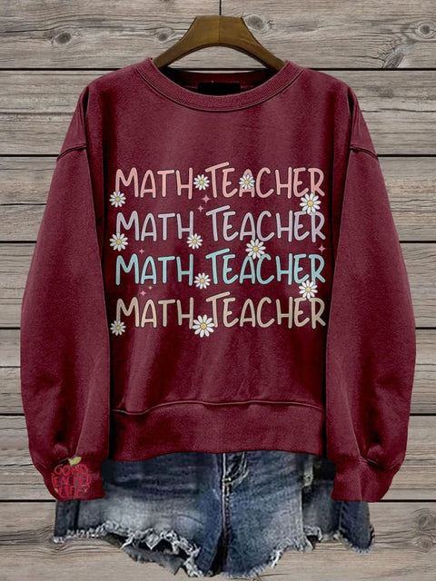 Math Teacher Casual Print Sweatshirt