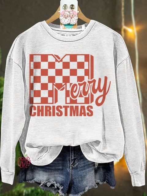 Merry Christmas Checker Casual Sweatshirt