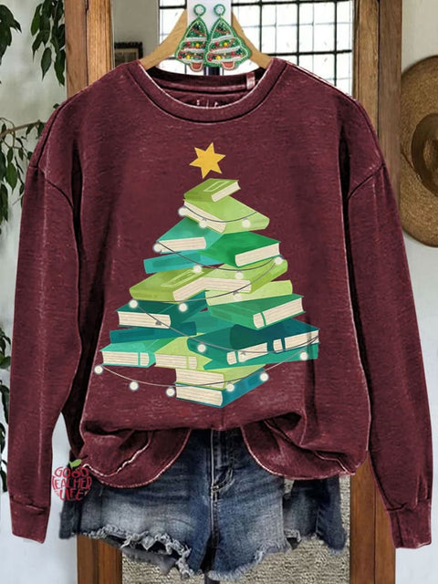 Christmas Book Print Casual Sweatshirt