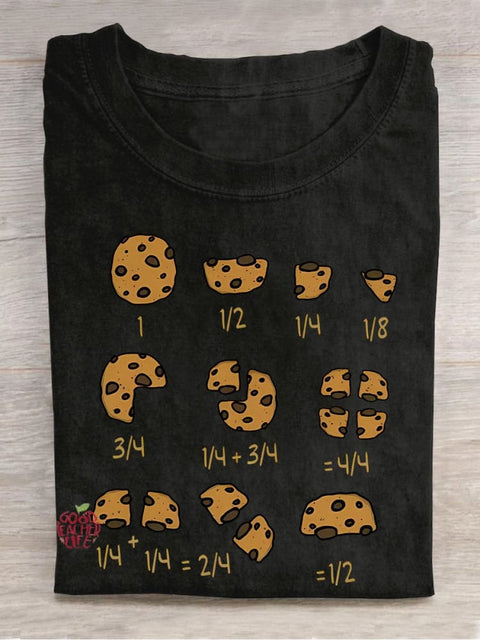 Cookie Fractional Numbers Math Teacher Casual Print T-shirt