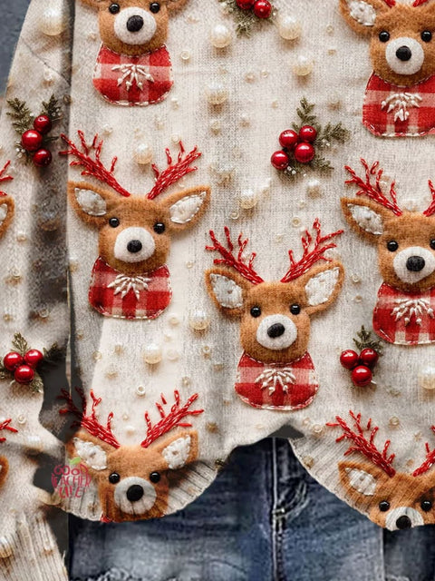 Christmas Gift Christmas Deer Art Print Knit Pullover Sweater