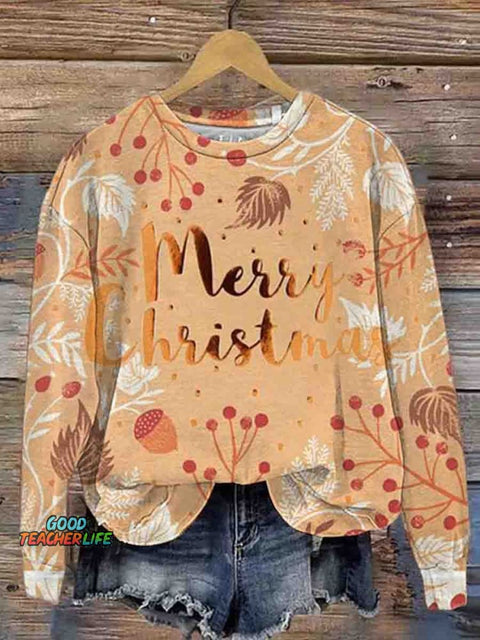 Women's Crew Neck Christmas Graphic Print Casual Long Sleeve Sweatshirt