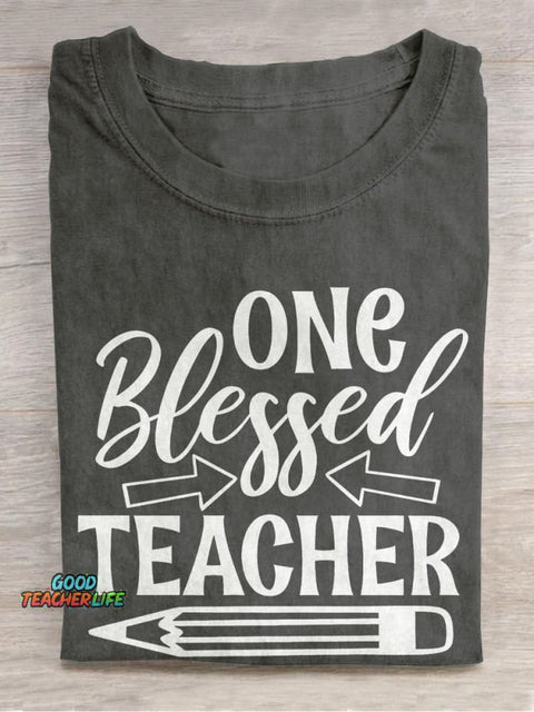 One Blessed Teacher Pencil Casual Print T-shirt