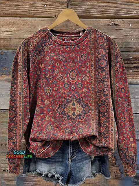 Retro Art Print Casual  Sweatshirt