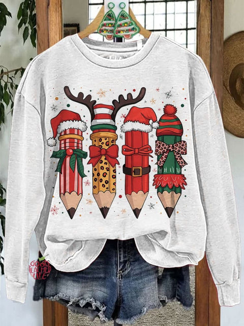 Teacher Pencil Christmas Coquette Casual Sweatshirt