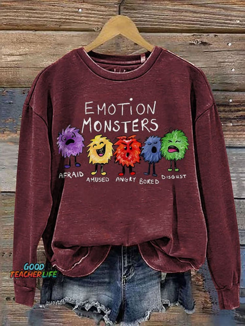 Funny Emotion Monsters Casual Print Sweatshirt
