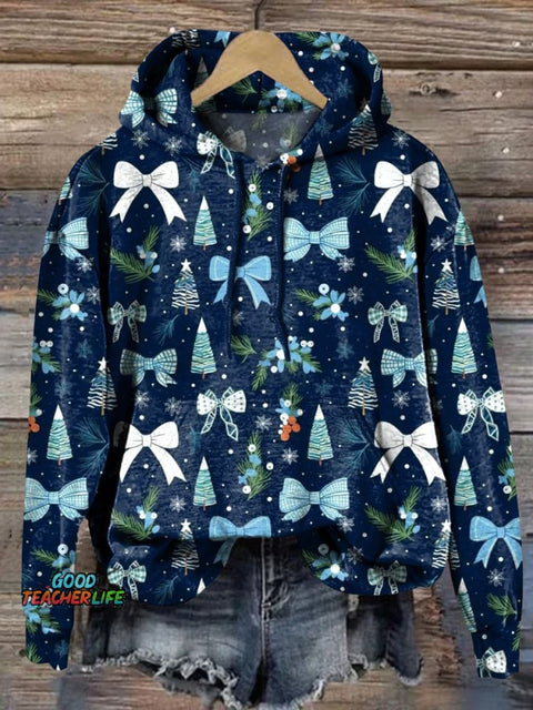 Lovely Christmas And Ribbon Pattern Printed Casual Sweatshirt