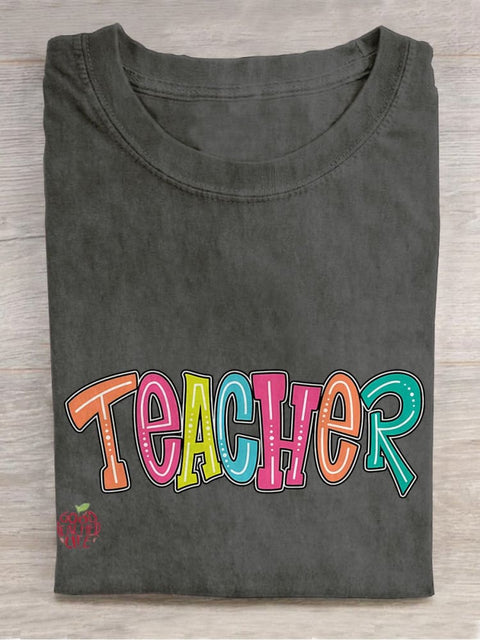 Teacher Colorful Casual Print T-shirt